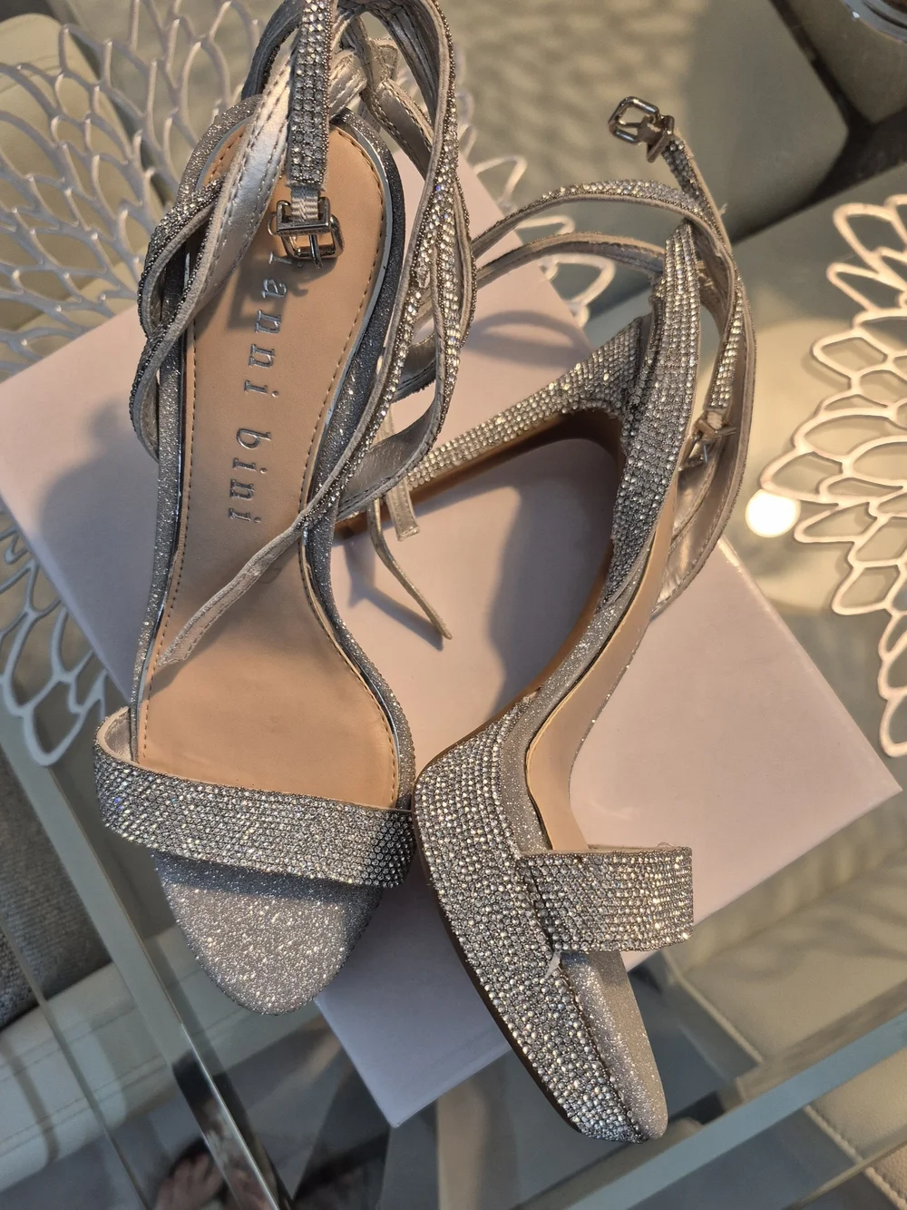 Gianni Bini Silver Crystal Ankle-Strap High Heels